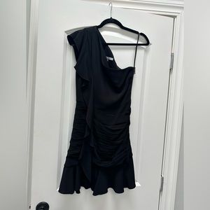 Veronica Beard one shoulder asymmetrical black cocktail dress.